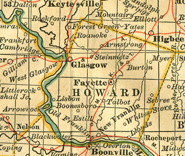 Early map of Howard County, Missouri including Fayette, Glasgow, Armstrong, Franklin, New Franklin, Boonesboro, Steinmetz