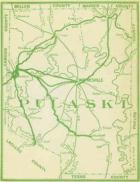 Early map of Pulaski County, Missouri including Waynesville, Dixon, Crocker, Richland, Swedeborg, Laquey, Bailey