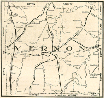 Early map oh Vernon County, Missouri including Nevada