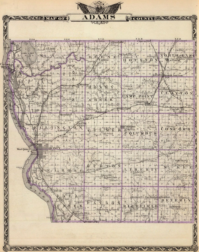 Adams County, Illinois 1876 Historic Map by Union Atlas Co., Warner & Beers
