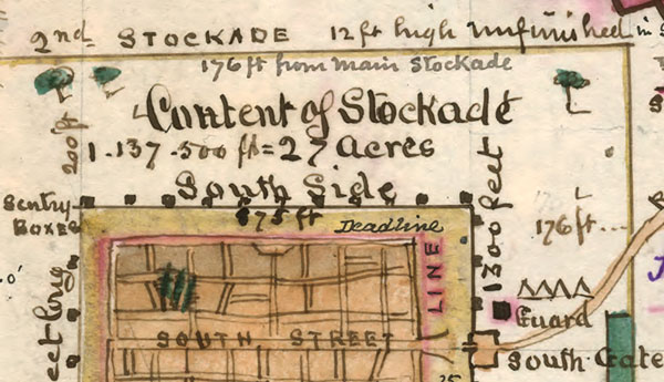 Andersonville Prison, by R. K. Sneden, 1864, Civil War, Historic Map Reprint, Confederate, detail