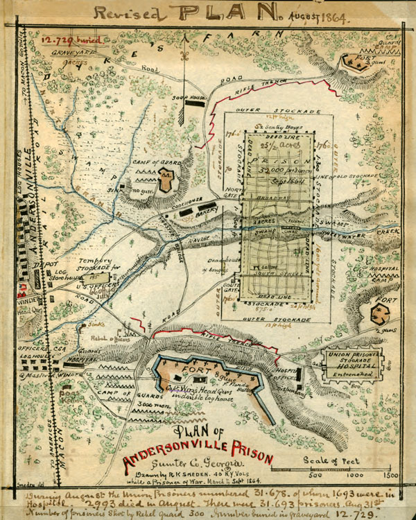 Andersonville Prison, August 1864, by R. K. Sneden, Historic Map Reprint, Civil War, Confederate, Georgia