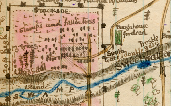 Andersonville Prison or Camp Sumter, April 1864, by R. K. Sneden, Historic Map Reprint, Civil War, detail