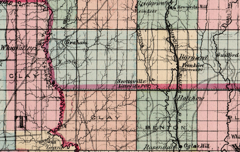 Detail of Andrew County, Atchison County, Holt County and Nodaway County, Missouri 1872 Campbells Atlas Historic Map reprint