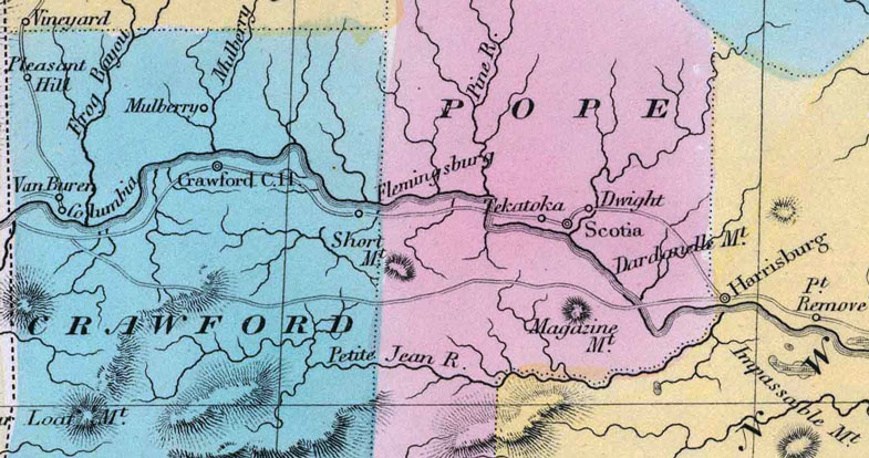 Detail of State of Arkansas 1835 historic map by David H. Burr and printed by Thomas Illman