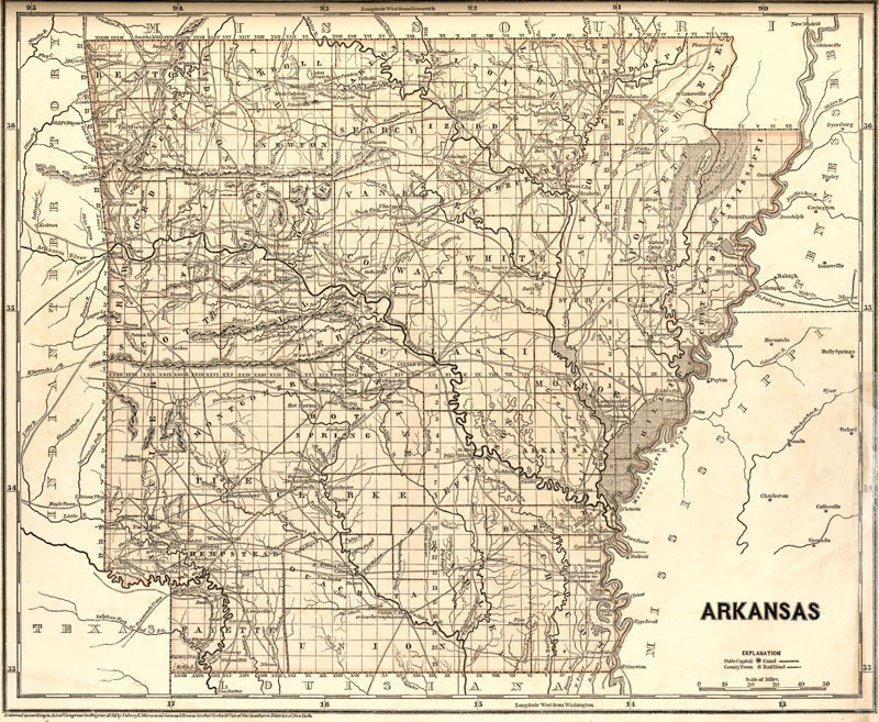 1844 Map of Arkansas by Sidney E. Morse and Samuel Breese