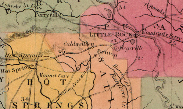 Arkansas State 1850 Historic Map by Thomas, Cowperthwait, detail