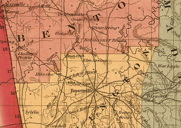 Arkansas State 1854 Historic Map by Colton, detail