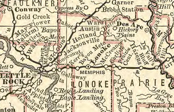 Arkansas State 1881 Historic Map Rand McNally detail
