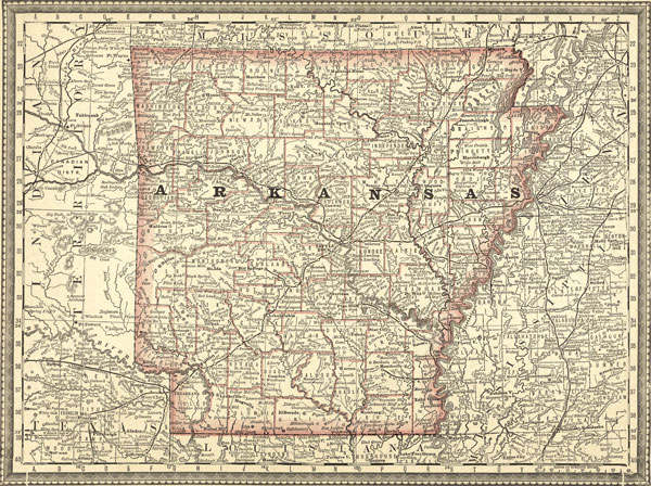 Arkansas State 1881 Historic Map Rand McNally Reprint