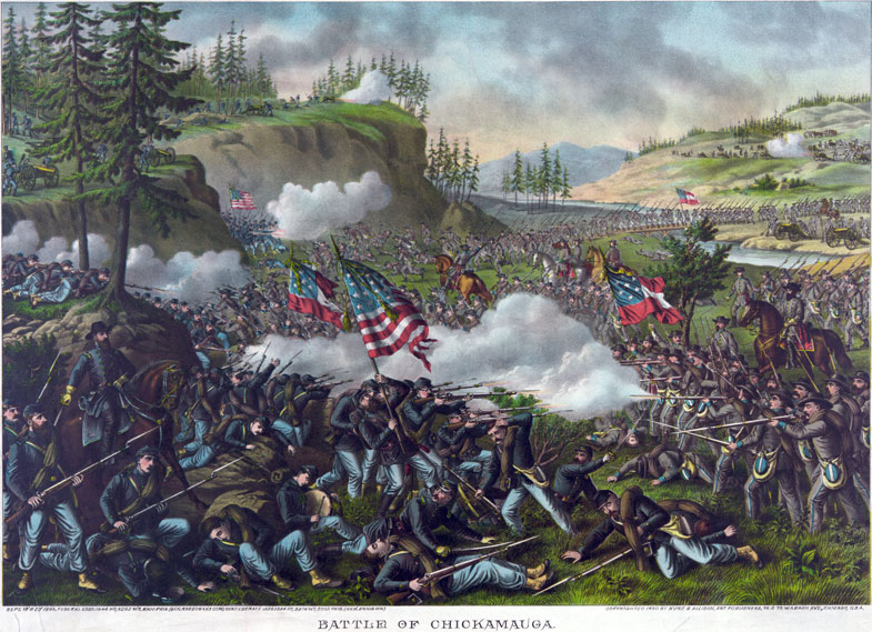Battle of Chickamauga, 1863, Civil War Print by Kurz and Allison