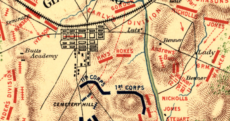 Detail of Map of the Battle of Gettysburg on July 2, 1863, to accompany the report of General Robert E. Lee.