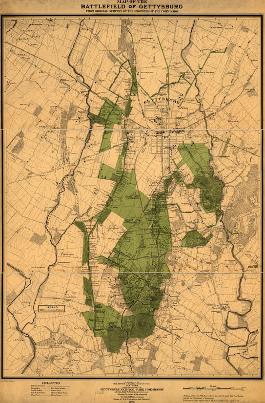 Battlefield of Gettysburg, 1863, map by Gettysburg National Park Commission, 1916 edition