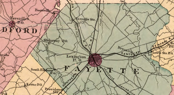 Bourbon, Clark, Fayette, Jessamine and Woodford Counties, Kentucky 1877 Historic Map detail, D. G. Beers