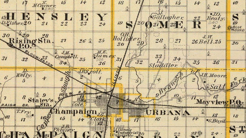 Detail of Champaign County, Illinois 1876 Historic Map Reprint by Union Atlas Co., Warner & Beers