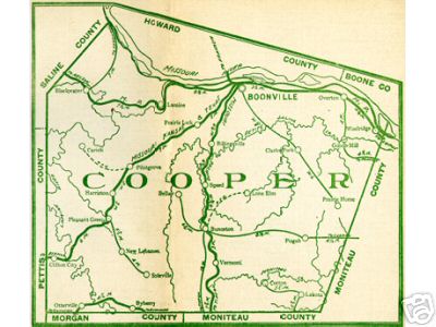 Early map of Cooper County, Missouri Boonville, Pilot Grove, Bunceton, Otterville, Blackwater, Lamine, Pleasant Green