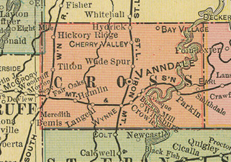 Early map of Cross County, Arkansas including Wynne, Parkin, Vanndale, Hickory Ridge, Cherry Valley, Crowley History Genealogy