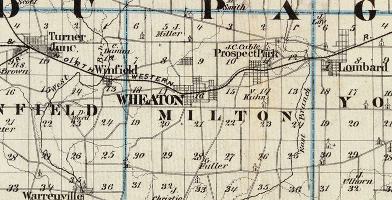 Detail of DuPage County, Illinois 1876 Historic Map Reprint by Union Atlas Co., Warner & Beers
