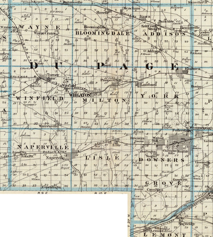 DuPage County, Illinois 1876 Historic Map Reprint by Union Atlas Co., Warner & Beers