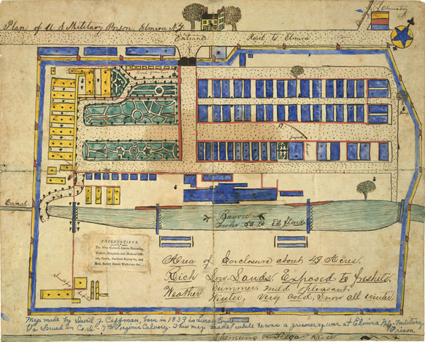 Elmira, New York Military Prison, by David J. Coffman, Historic Map Reprint, 1864-65