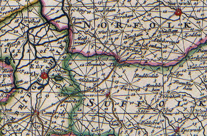 Detail of England 1685 Historic Map by Visscher