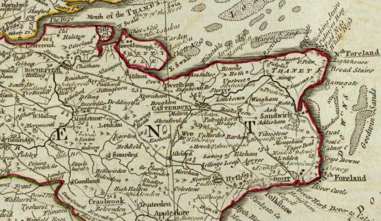 Detail of England 1790 Historic Map by John Rocque