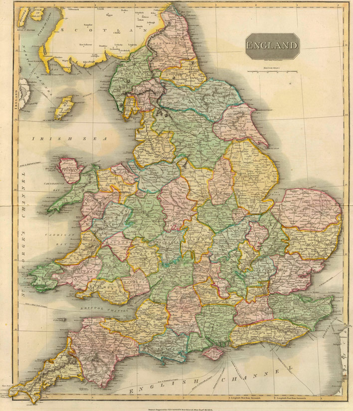 England 1814 Historic Map from Thomson's New General Atlas