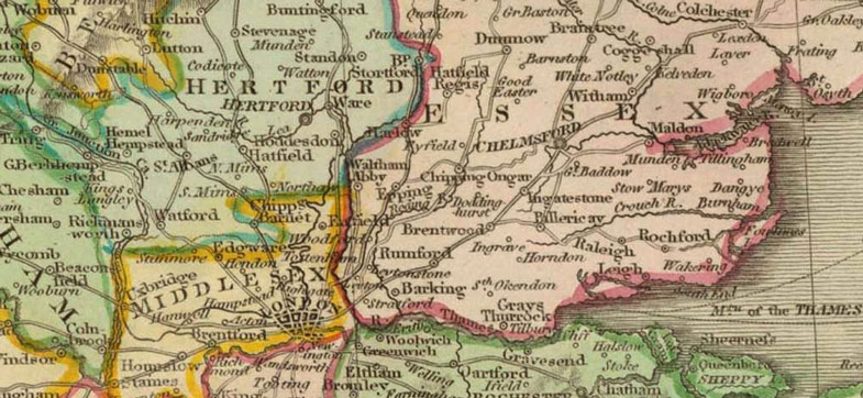 Detail of England 1814 Historic Map from Thomson's New General Atlas