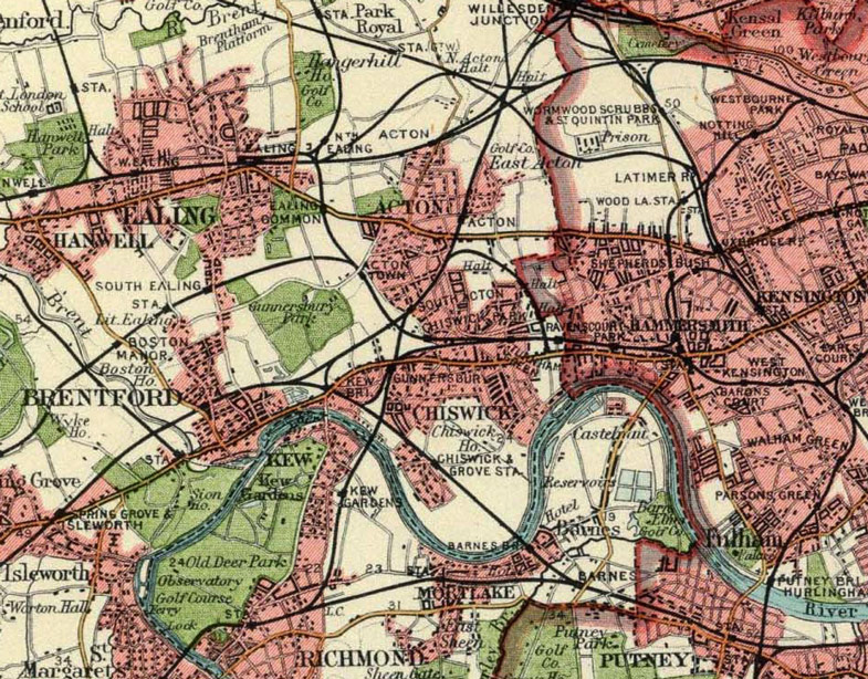 Detail of London, England 1903 Historic Map by John Bartholomew & Co.