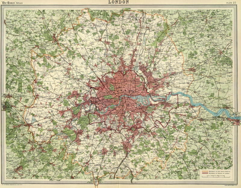London, England 1903 Historic Map by John Bartholomew & Co.