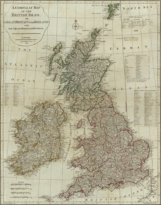 England, Scotland and Ireland 1788 Historic Map by Sayer