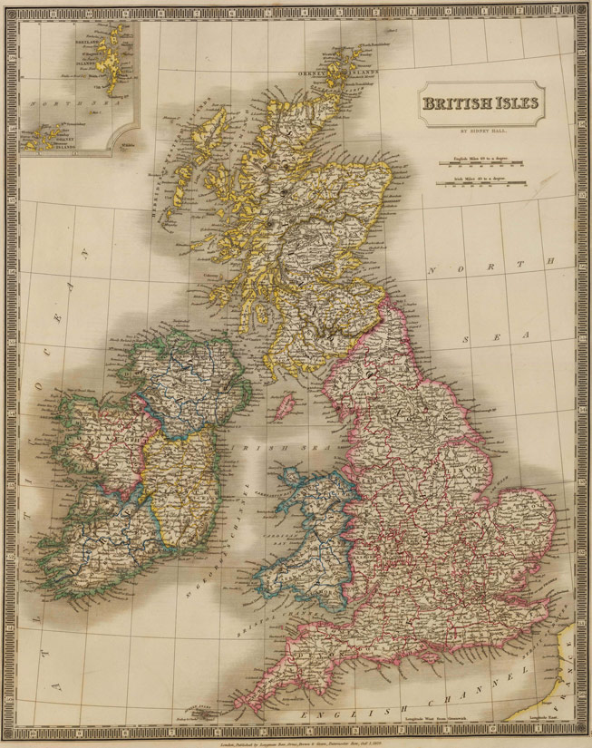 England, Scotland and Ireland 1829 Historic Map by Sidney Hall