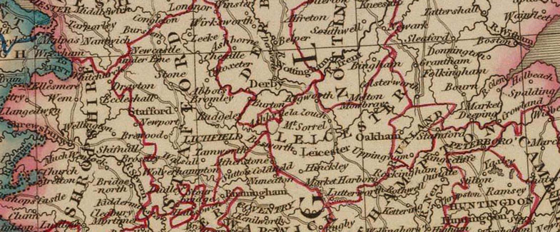 Detail of England, Scotland and Ireland 1829 Historic Map by Sidney Hall