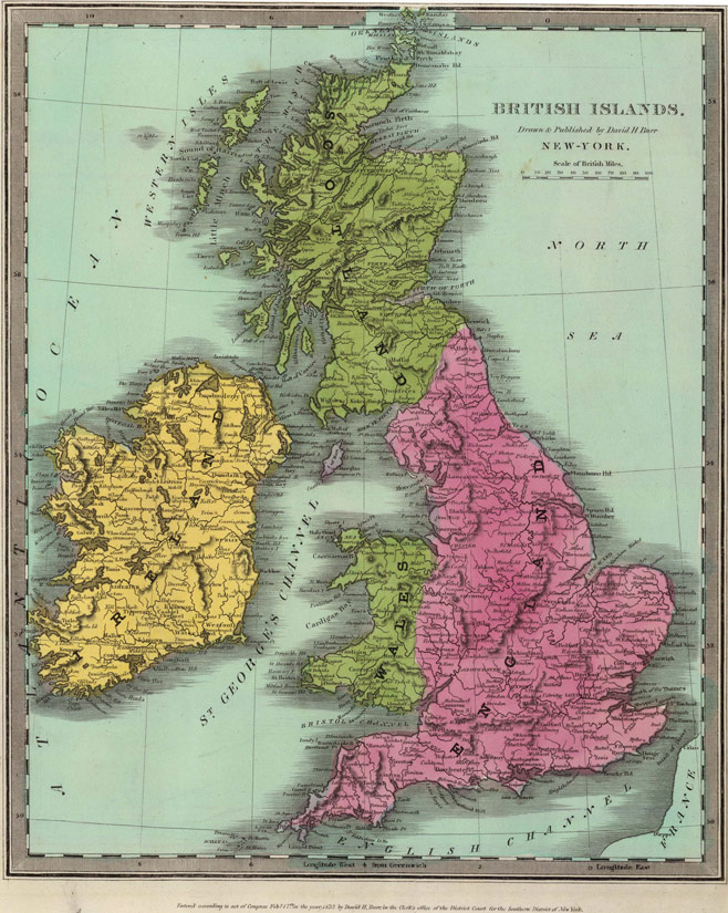England, Scotland and Ireland 1832 Historic Map by David H. Burr