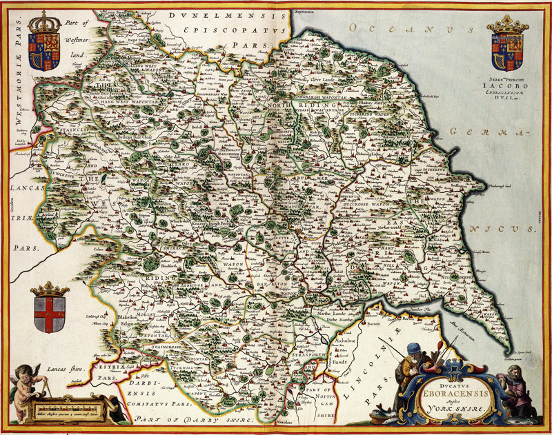 Yorkshire County, England 1645 Historic Map by Joan Blaeu
