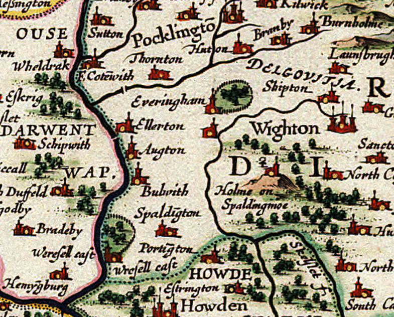 Detail of Yorkshire County, England 1645 Historic Map by Joan Blaeu