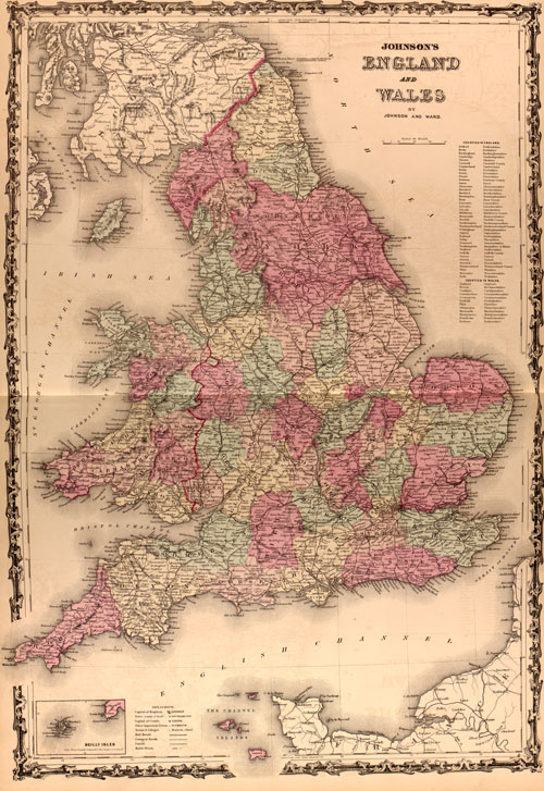 England and Wales 1862 Johnson and Ward Historic Map Reprint