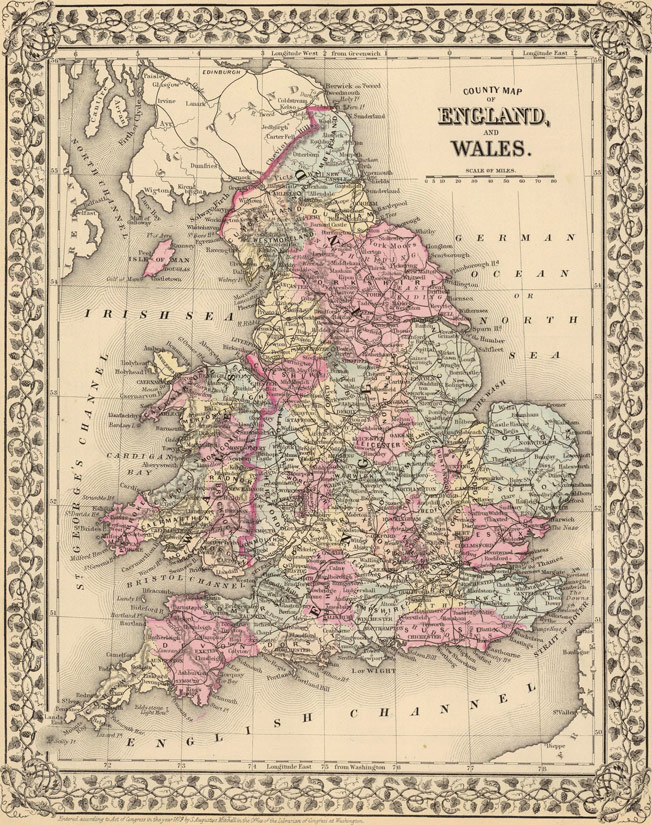 England and Wales 1879 Historic Map by S. Augustus Mitchell