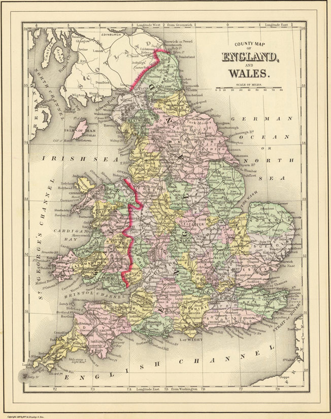 England and Wales 1887 Historic Map by Wm. M. Bradley