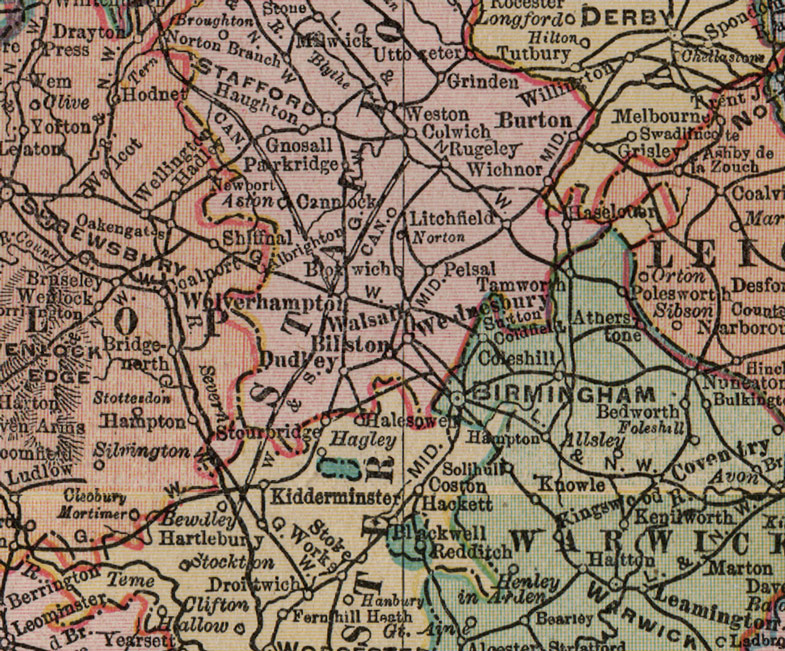 Detail of England and Wales 1896 Historic Map by Rand McNally