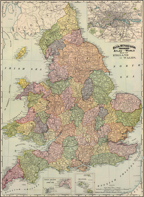 England and Wales 1897 Historic Map by Rand McNally