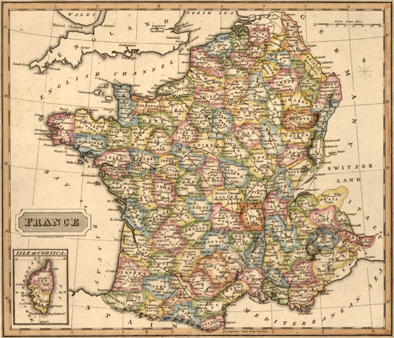 France 1817 Fielding Lucas Historic Map, reprint