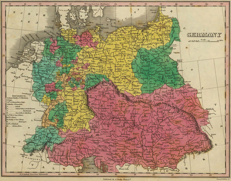 Germany, Austria, Prussia, Poland, Hungary 1831 Historic Map by Anthony Finley