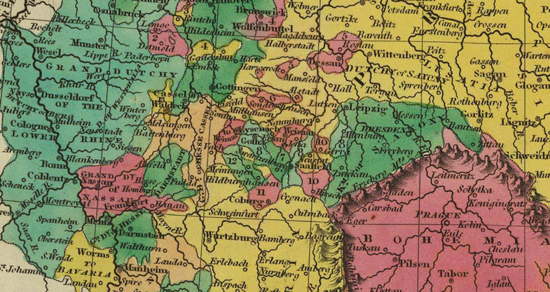Detail of Germany, Prussia and Austria 1831 Historic Map by Anthony Finley