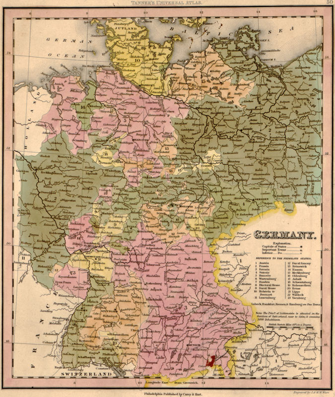 Germany 1844 Historic Map by Tanner