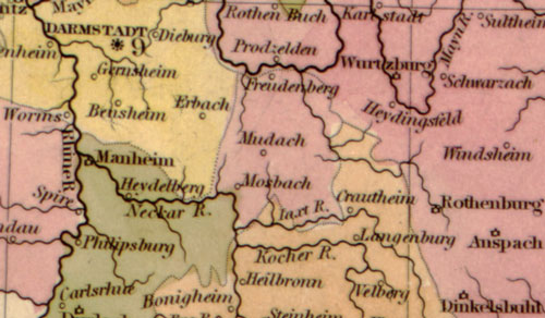 Germany 1844 Historic Map by Tanner, detail