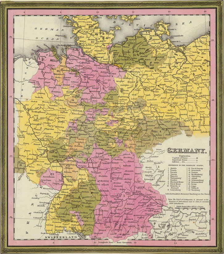 Germany 1846 Historic Map by Mitchell
