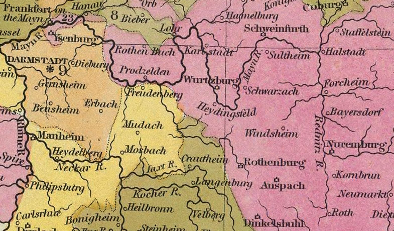 Detail of Germany 1846 Historic Map by Mitchell