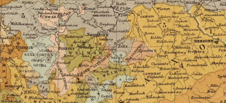 Detail of Germany Austria Prussia Germanic Confederation 1872 Historic Map by Johnson - Fullarton