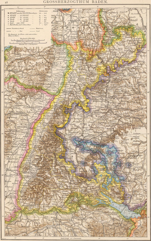 Baden, Germany 1881 Historic Map by Andree